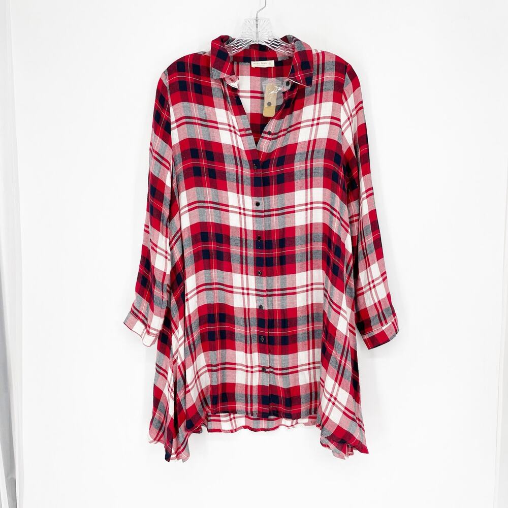 Miss Love Long Sleeve Plaid Tunic Top Size Small
